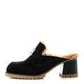 Suede Goatskin Woolskin Flore 60 Mules 36.5 Black Camel