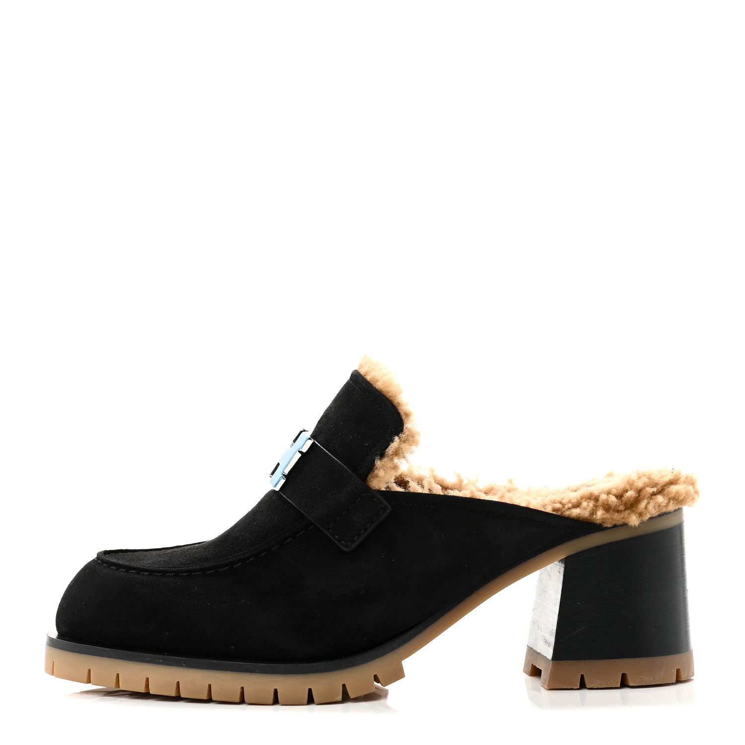 Suede Goatskin Woolskin Flore 60 Mules 36.5 Black Camel