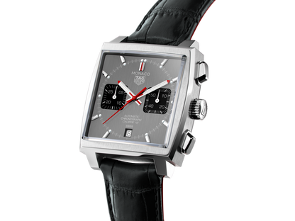 Tag Heuer Monaco Calibre 12 Final Edition Chronograph Grey Dial Black Leather Strap Watch for Men - CAW211J.FC6476