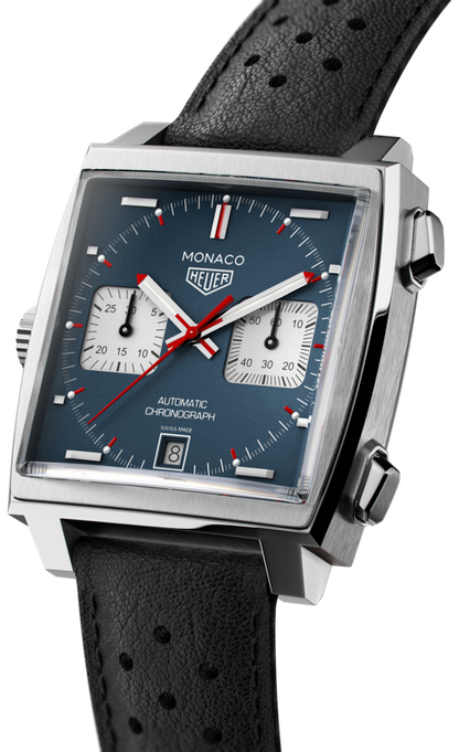 Tag Heuer Monaco Automatic Chronograph Blue Dial Black Leather Strap Watch for Men - CAW211P.FC6356