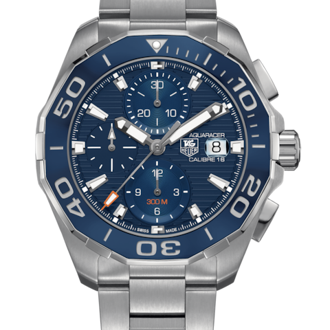 Tag Heuer Aquaracer Calibre 16 43mm Blue Dial Silver Steel Strap Watch for Men - CAY211B.BA0927