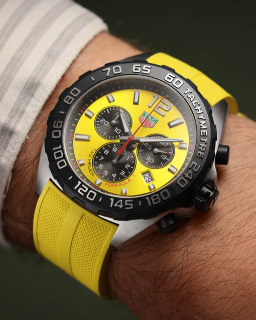 Tag Heuer Formula 1 Chronograph Yellow Dial Yellow Rubber Strap Watch for Men - CAZ101AM.FT8054