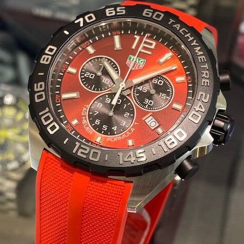 Tag Heuer Formula 1 Chronograph Red Dial Red Rubber Strap Watch for Men - CAZ101AN.FT8055
