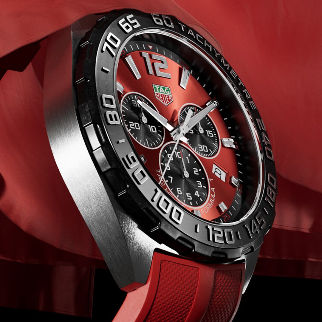 Tag Heuer Formula 1 Chronograph Red Dial Red Rubber Strap Watch for Men - CAZ101AN.FT8055