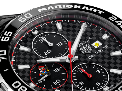 Tag Heuer Formula 1 Mario Kart Chronograph Black Dial Black Leather Strap Watch for Men - CAZ201E.FC6517