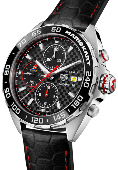 Tag Heuer Formula 1 Mario Kart Chronograph Black Dial Black Leather Strap Watch for Men - CAZ201E.FC6517