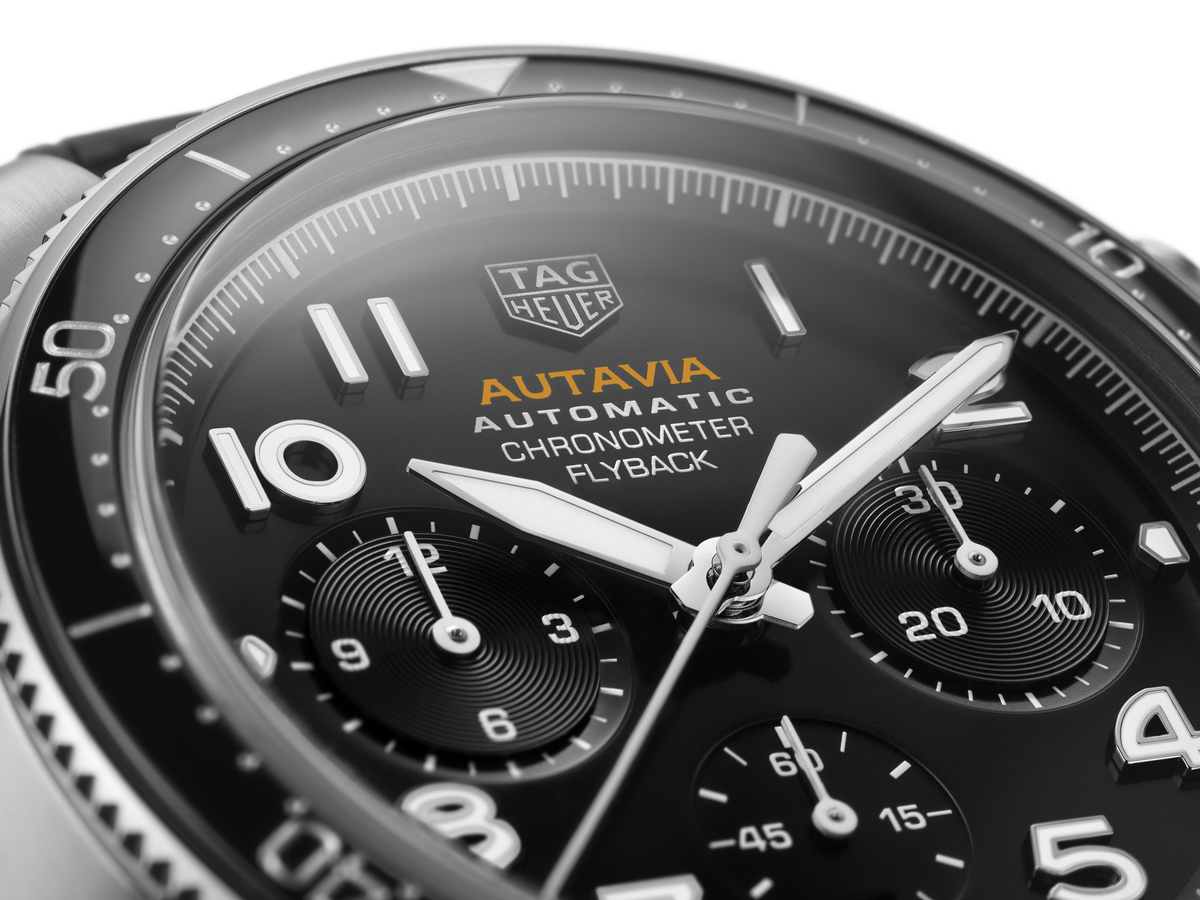 Tag Heuer Autavia Chronometer Flyback Automatic Chronograph Black Dial Black Leather Strap Watch for Men - CBE511A.FC8279
