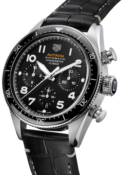 Tag Heuer Autavia Chronometer Flyback Automatic Chronograph Black Dial Black Leather Strap Watch for Men - CBE511A.FC8279