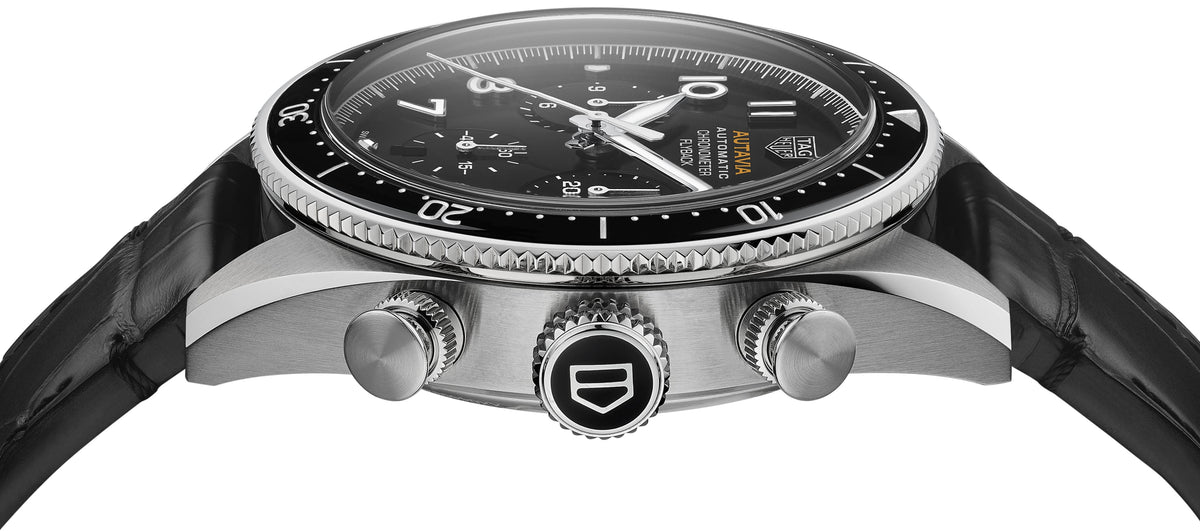 Tag Heuer Autavia Chronometer Flyback Automatic Chronograph Black Dial Black Leather Strap Watch for Men - CBE511A.FC8279