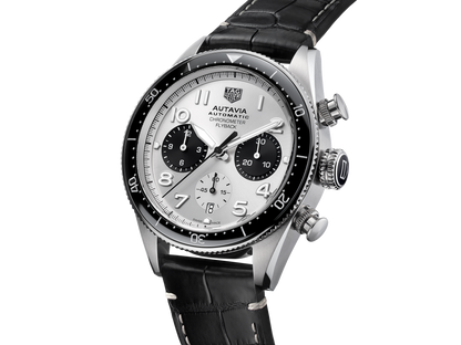 Tag Heuer Autavia Chronometer Flyback Chronograph Silver Dial Black Leather Strap Watch for Men - CBE511B.FC8279