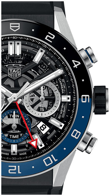 Tag Heuer Carrera Automatic Chronograph Steel & Ceramic Black Dial Black Rubber Strap Watch for Men - CBG2A1Z.FT6157