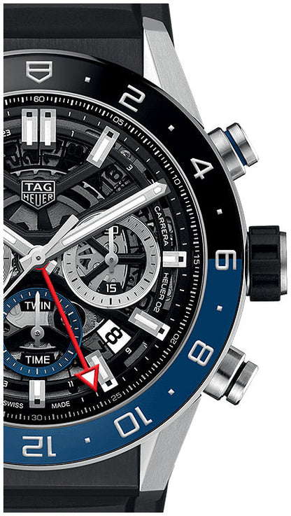 Tag Heuer Carrera Automatic Chronograph Steel & Ceramic Black Dial Black Rubber Strap Watch for Men - CBG2A1Z.FT6157