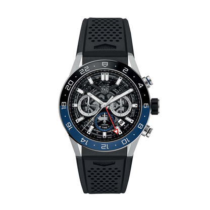 Tag Heuer Carrera Automatic Chronograph Steel & Ceramic Black Dial Black Rubber Strap Watch for Men - CBG2A1Z.FT6157