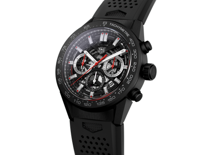 Tag Heuer Carrera Automatic Chronograph Black Dial Black Rubber Strap Watch for Men - CBG2A90.FT6173