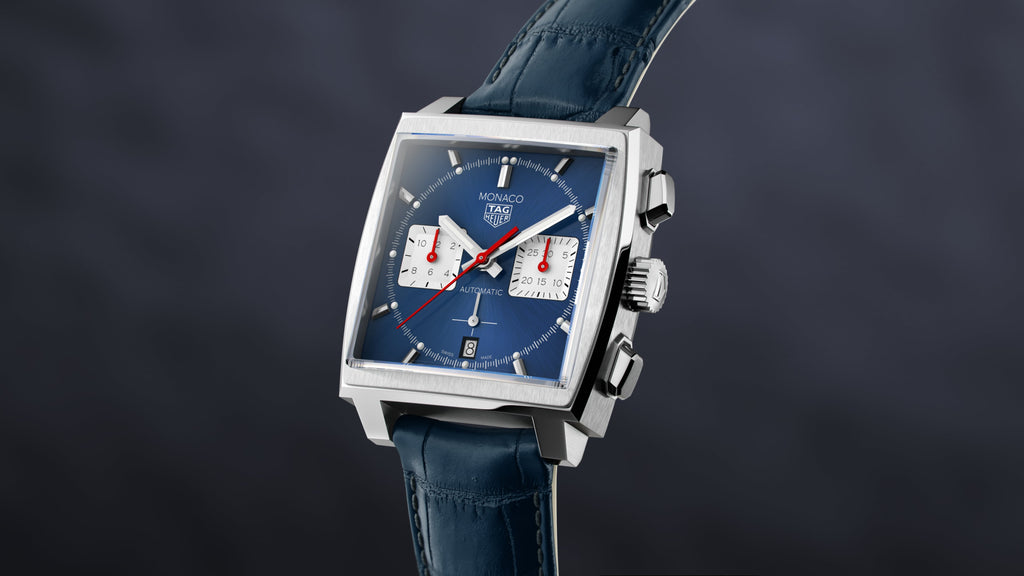 Tag Heuer Monaco Automatic Chronograph Blue Dial Blue Leather Strap Watch for Men - CBL2111.FC6453