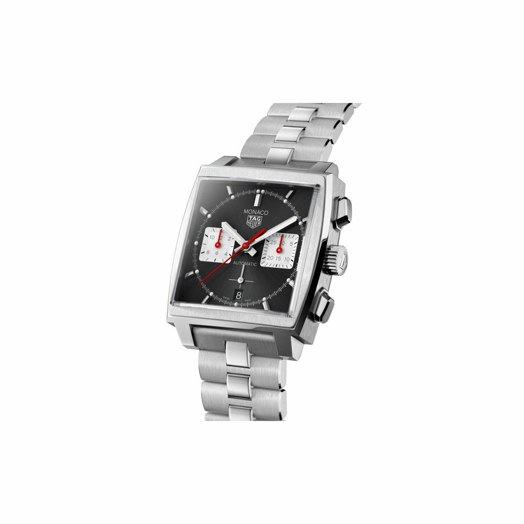 Tag Heuer Monaco Automatic Chronograph Black Dial Silver Steel Strap Watch for Men - CBL2113.BA0644