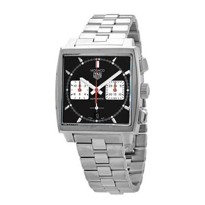 Tag Heuer Monaco Automatic Chronograph Black Dial Silver Steel Strap Watch for Men - CBL2113.BA0644