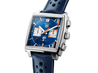 Tag Heuer Monaco Gulf Automatic Chronograph Blue Dial Blue Leather Strap Watch for Men - CBL2115.FC6494