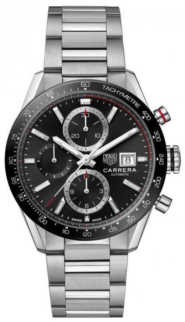 Tag Heuer Carrera Automatic Chronograph Black Dial Silver Steel Strap Watch for Men - CBM2110.BA0651