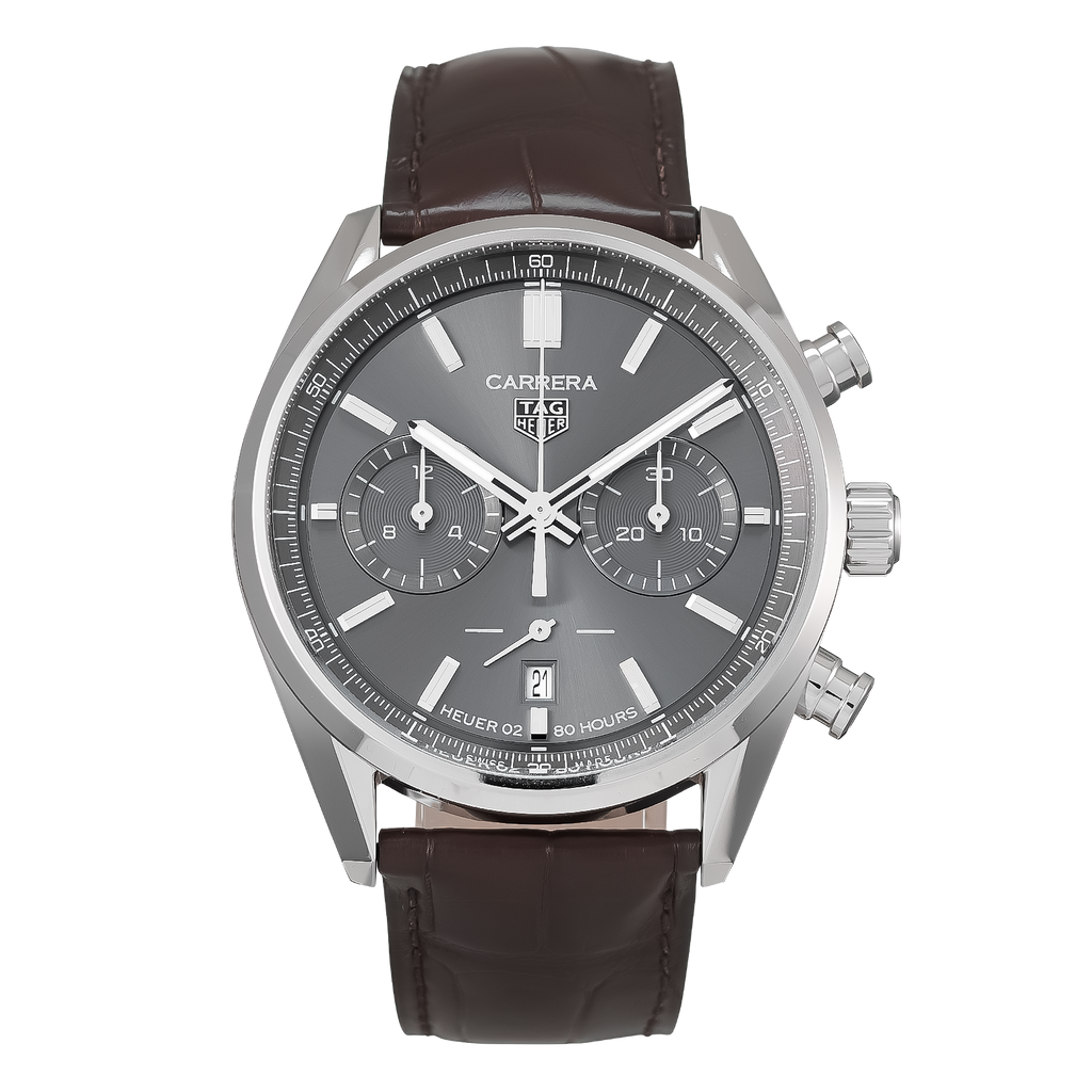 Tag Heuer Carrera Chronograph Grey Dial Brown Leather Strap Watch for Men - CBN2012.FC6483