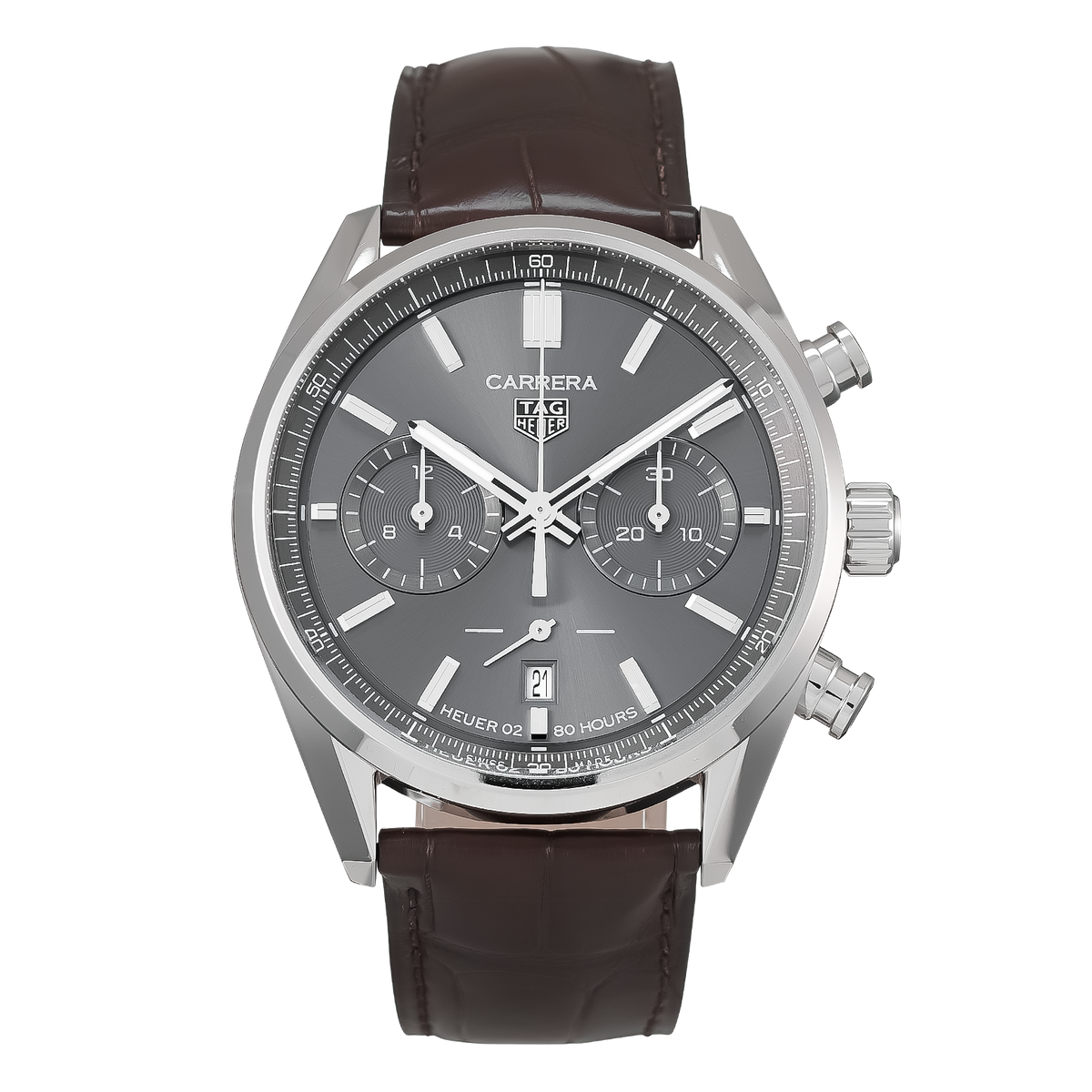 Tag Heuer Carrera Chronograph Grey Dial Brown Leather Strap Watch for Men - CBN2012.FC6483