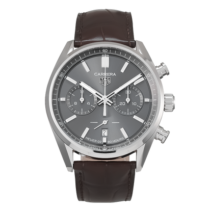 Tag Heuer Carrera Chronograph Grey Dial Brown Leather Strap Watch for Men - CBN2012.FC6483