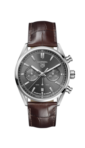 Tag Heuer Carrera Chronograph Grey Dial Brown Leather Strap Watch for Men - CBN2012.FC6483