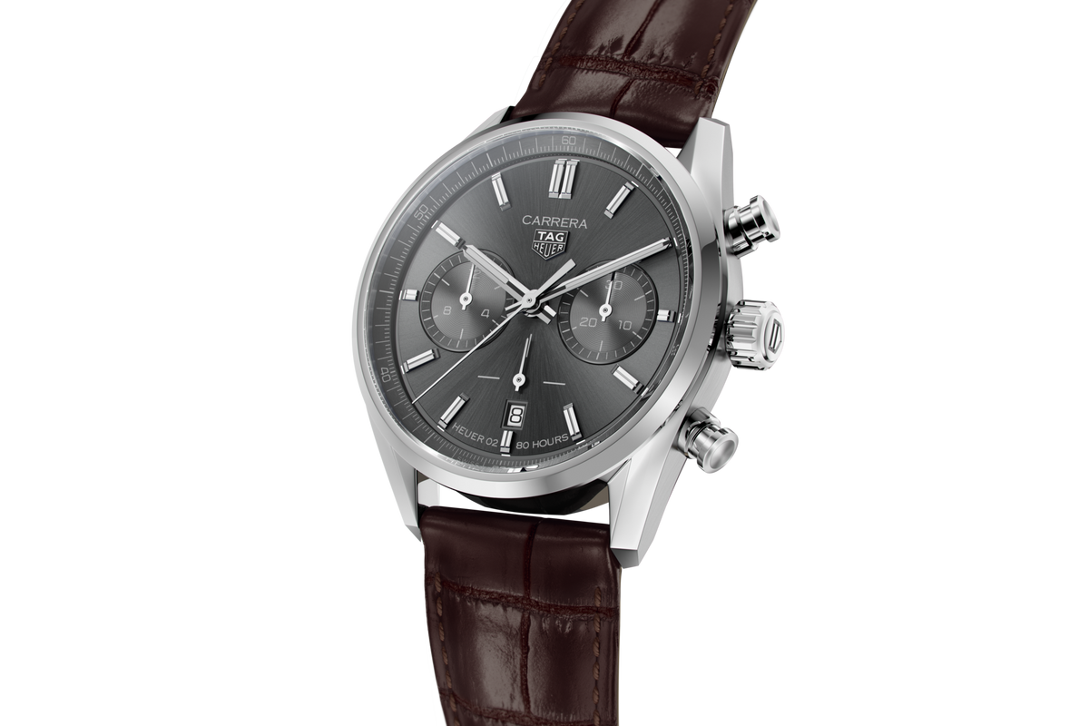 Tag Heuer Carrera Chronograph Grey Dial Brown Leather Strap Watch for Men - CBN2012.FC6483