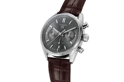 Tag Heuer Carrera Chronograph Grey Dial Brown Leather Strap Watch for Men - CBN2012.FC6483
