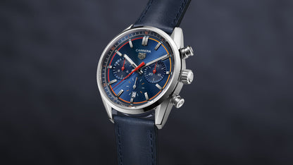 Tag Heuer Carrera Chronograph Blue Dial Blue Leather Strap Watch for Men - CBN201D.FC6543
