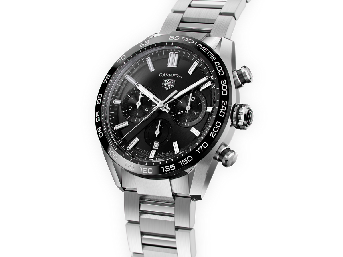 Tag Heuer Carrera Automatic Chronograph Black Dial Silver Steel Strap Watch for Men - CBN2A1B.BA0643