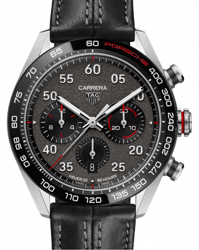 Tag Heuer Carrera Porsche Chronograph Special Edition Black Dial Black Leather Strap Watch for Men - CBN2A1F.FC6492
