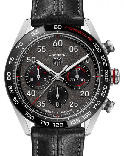 Tag Heuer Carrera Porsche Chronograph Special Edition Black Dial Black Leather Strap Watch for Men - CBN2A1F.FC6492
