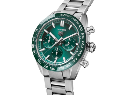 Tag Heuer Carrera Chronograph 44mm Green Dial Silver Steel Strap Watch for Men - CBN2A1N.BA0643