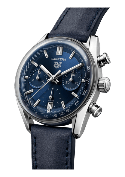Tag Heuer Carrera Chronograph Blue Dial Blue Leather Strap Watch for Men - CBS2212.FC6535