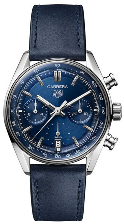 Tag Heuer Carrera Chronograph Blue Dial Blue Leather Strap Watch for Men - CBS2212.FC6535
