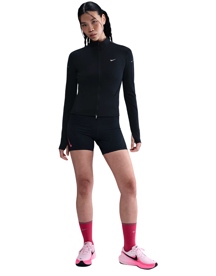 Women's Dri-FIT AeroSwift Running Shorts: Black/Aster Pink/Green Shock