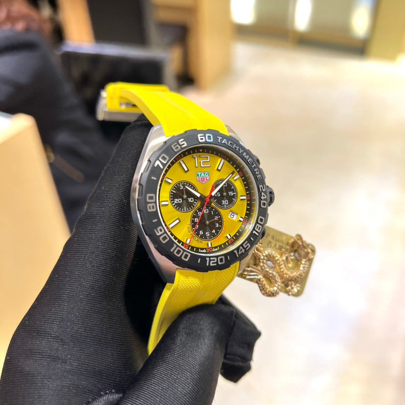 Tag Heuer Formula 1 Chronograph Yellow Dial Yellow Rubber Strap Watch for Men - CAZ101AM.FT8054