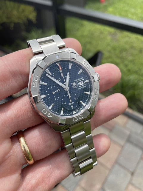 Tag Heuer Aquaracer Caliber 16 Automatic Chronograph Blue Dial Silver Steel Strap Watch for Men - CAY2112.BA0927