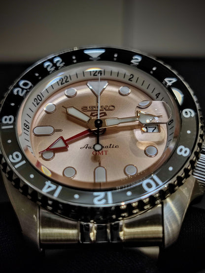 Seiko 5 Sports GMT Thong Sia Limited Edition Brown Dial Silver Steel Strap Watch for Men - SSK043K1