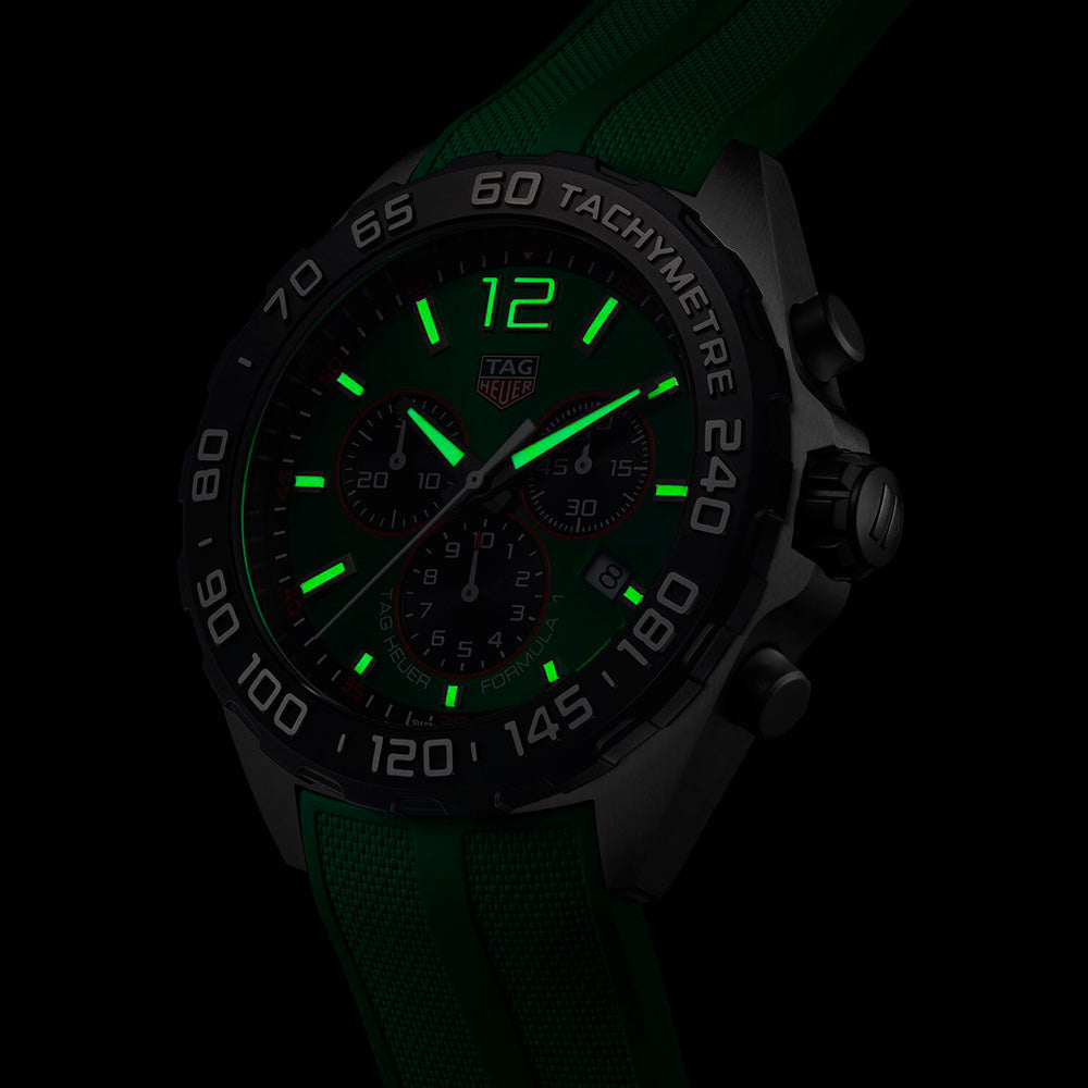 Tag Heuer Formula 1 Chronograph Green Dial Green Rubber Strap Watch for Men - CAZ101AP.FT8056