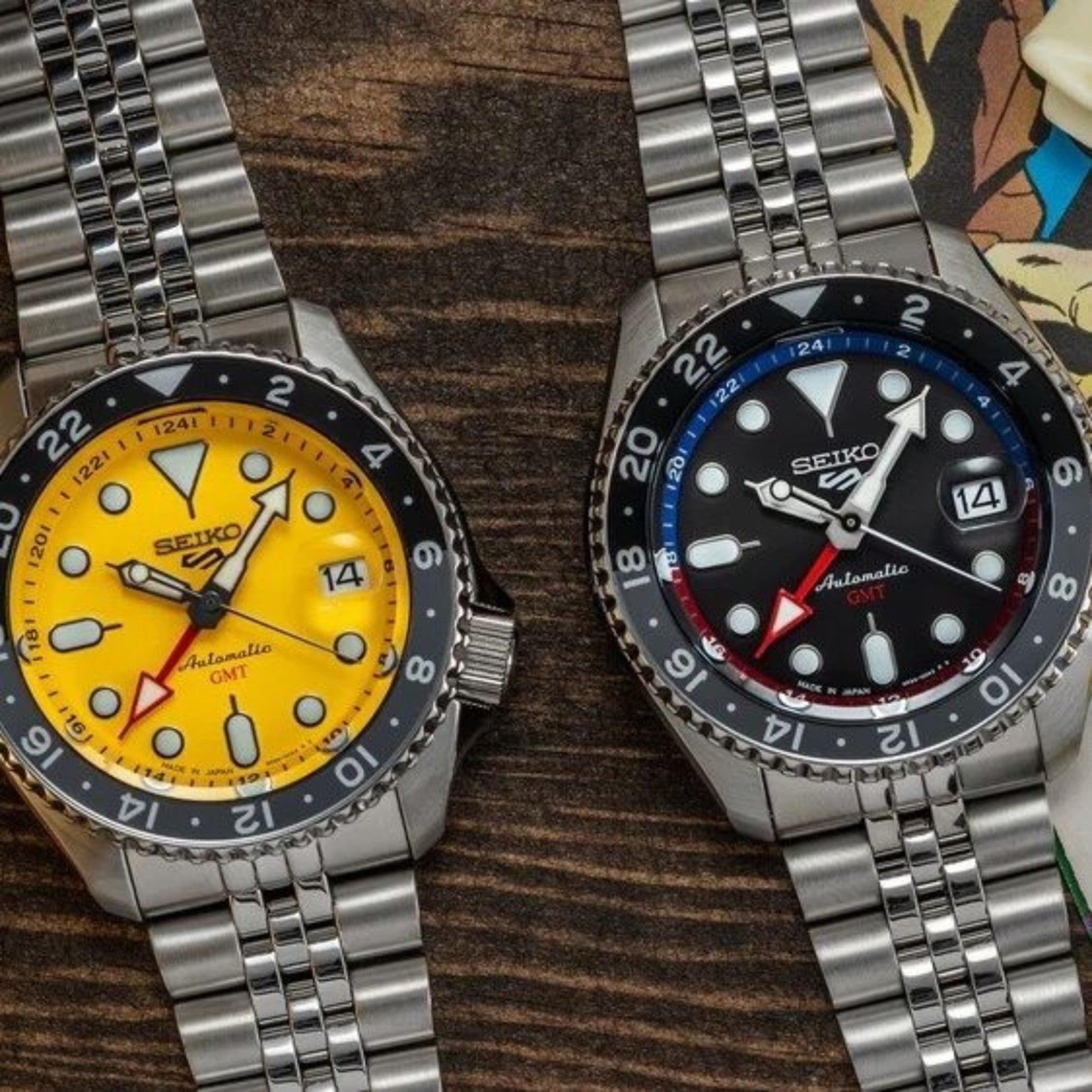 Seiko 5 Sport SKX GMT US Special Creation Automatic Yellow Dial Silver Steel Strap Watch for Men - SSK017K1