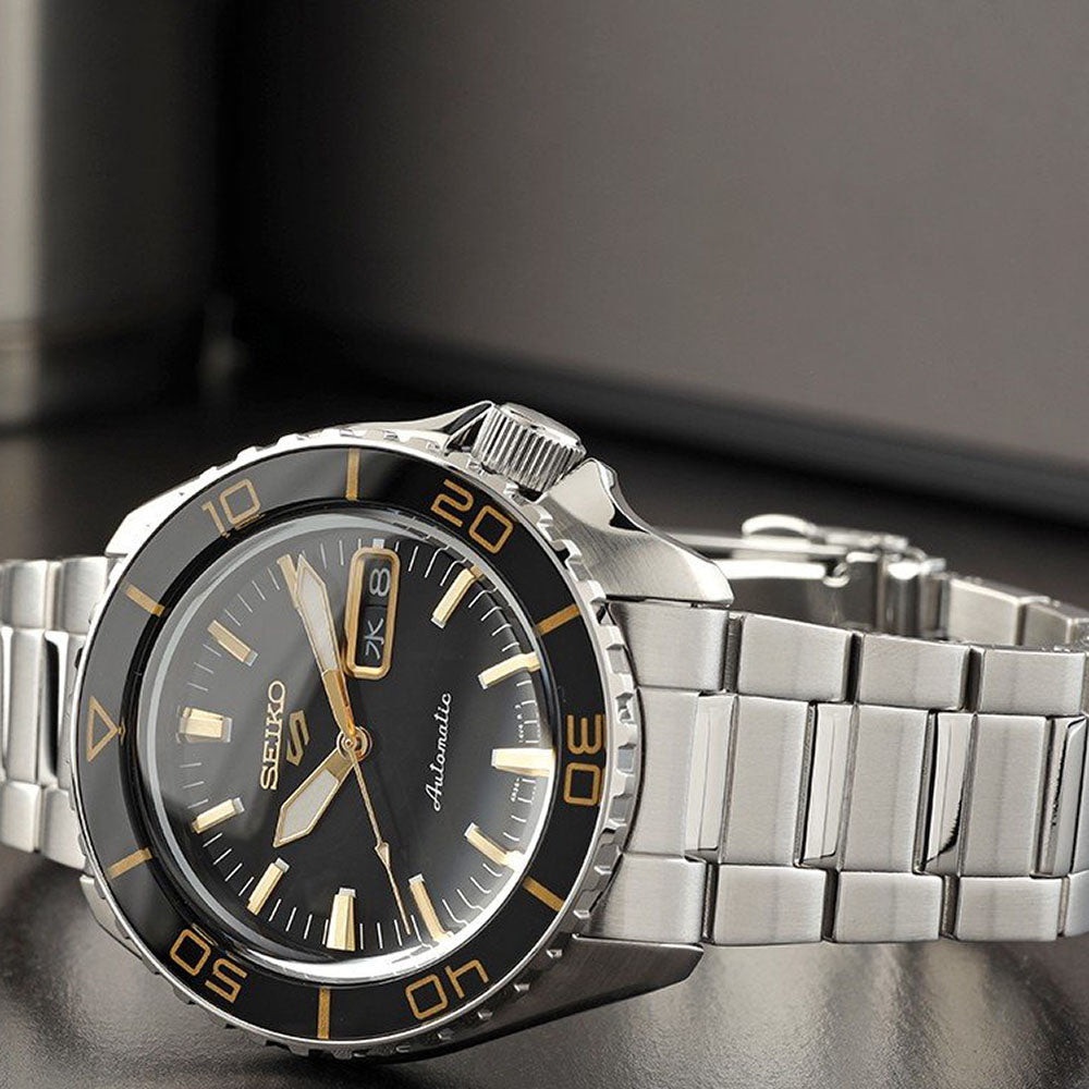 Seiko 5 Sport Automatic SKX Series Black Dial Silver Steel Strap Watch for Men - SRPK99K1