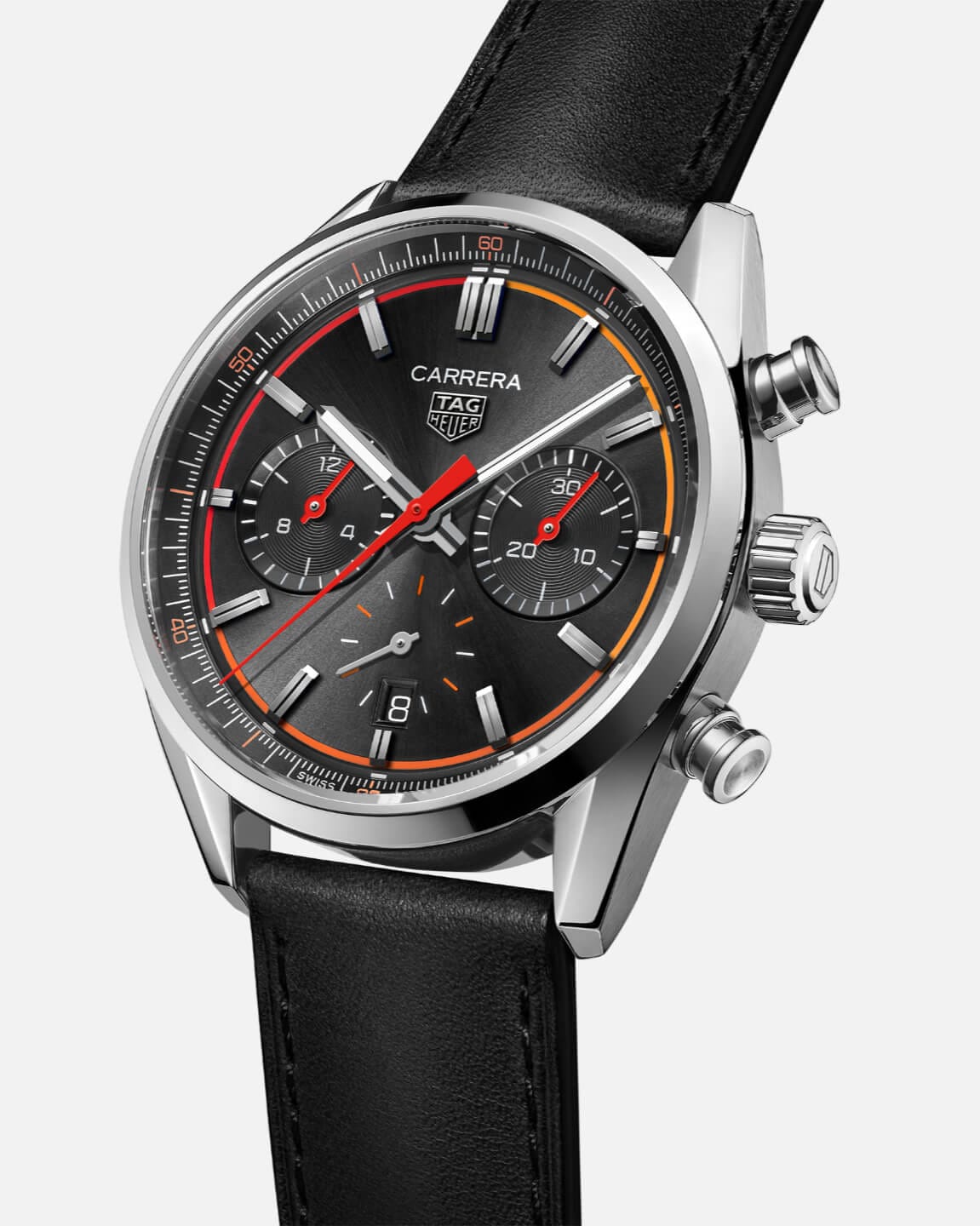 Tag Heuer Carrera Chronograph Black Dial Black Leather Strap Watch for Men - CBN201C.FC6542