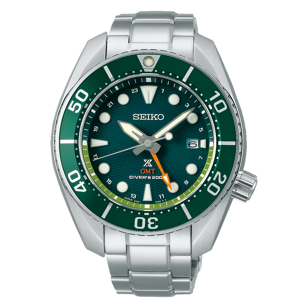 Seiko Prospex GMT Divers Automatic Marine Green Dial Silver Steel Strap Watch For Men - SPB381J1