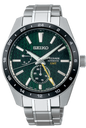 Seiko Presage Sharp Edged Series GMT Green Dial Silver Steel Strap Watch For Men - SPB219J1