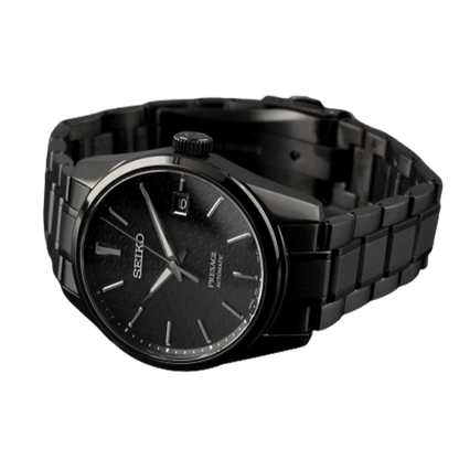 Seiko Presage Sharp Edged Series Black Dial Black Steel Strap Watch For Men - SPB229J1