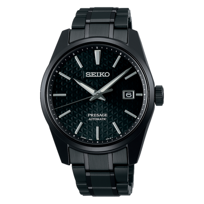 Seiko Presage Sharp Edged Series Black Dial Black Steel Strap Watch For Men - SPB229J1