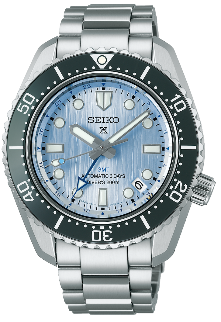 Seiko Prospex Limited Edition Automatic GMT Glacier Blue Dial Silver Steel Strap Watch For Men - SPB385J1