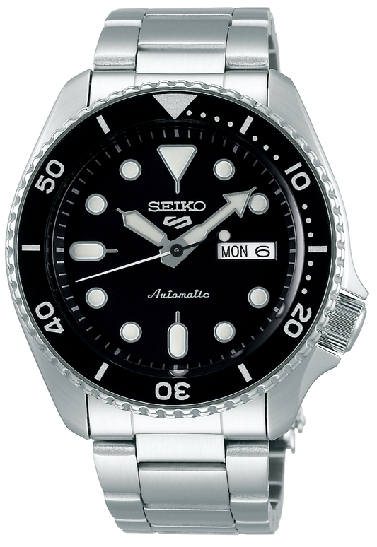 Seiko 5 Sports Automatic Black Dial Silver Steel Strap Watch For Men - SRPD57K1